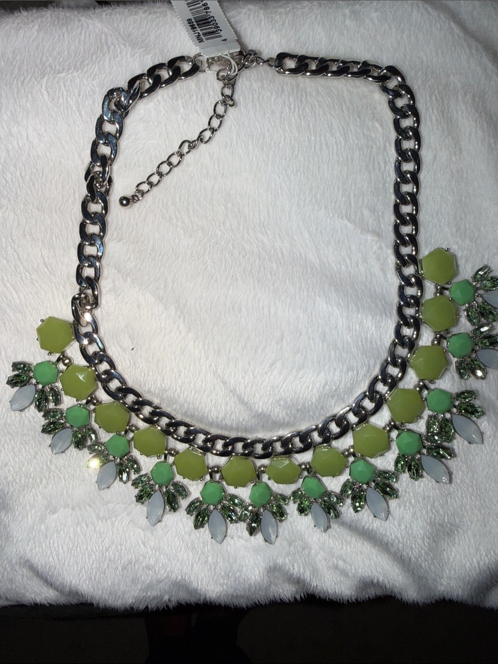 Nordstrom Silver Chain Statement Necklace with Lime and Mint Stones